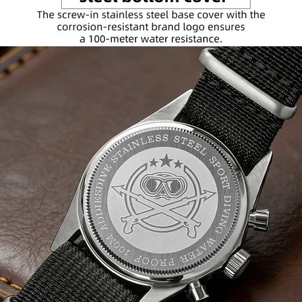 ADDIESDIVE Men's Chronograph Quartz Watch 37mm Bubble Glass 100m Waterproof Watches Ceramic Bezel BGW9 Luminous Sport Wristwatch