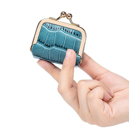 Crocodile Patterned Kiss Lock Coin Purse Square Genuine Leather Leather Jewelry Bag Mini Multifunctional Small Item Bag Storage PlatiNum