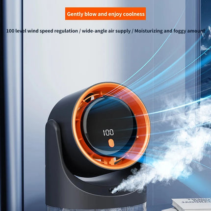 Ventilatore Nebulizzatore con Funzione Umidificatore 360° °   Ventilatore da tavolo regolabile con display LED 100 velocità 16 ° C Ice Fog Batteria da 1800mAh a Lunga Durata
