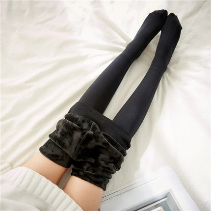 Women Winter Thicken Leggings Warm High Waist Solid Color Velvet for Female Thickened Velvet Pantyhose Stretchy Black Tights PlatiNum