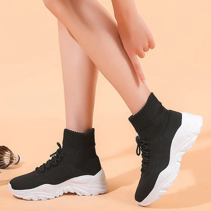 Women Casual Mesh Shoes Fashion Knitted Socks Shoes Chunky Shoes Slip-on Casual Sneakers Men Light Breathable Walking Footwear PlatiNum