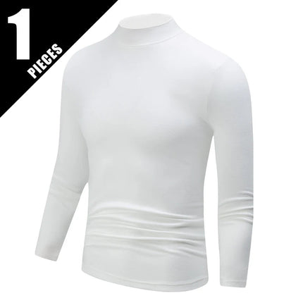 1/2piece Autumn And Winter Men's Semi High Neck Fashionable Base Long Sleeved Top Solid Color Casual Sports Fitness Warm T-shirt PlatiNum