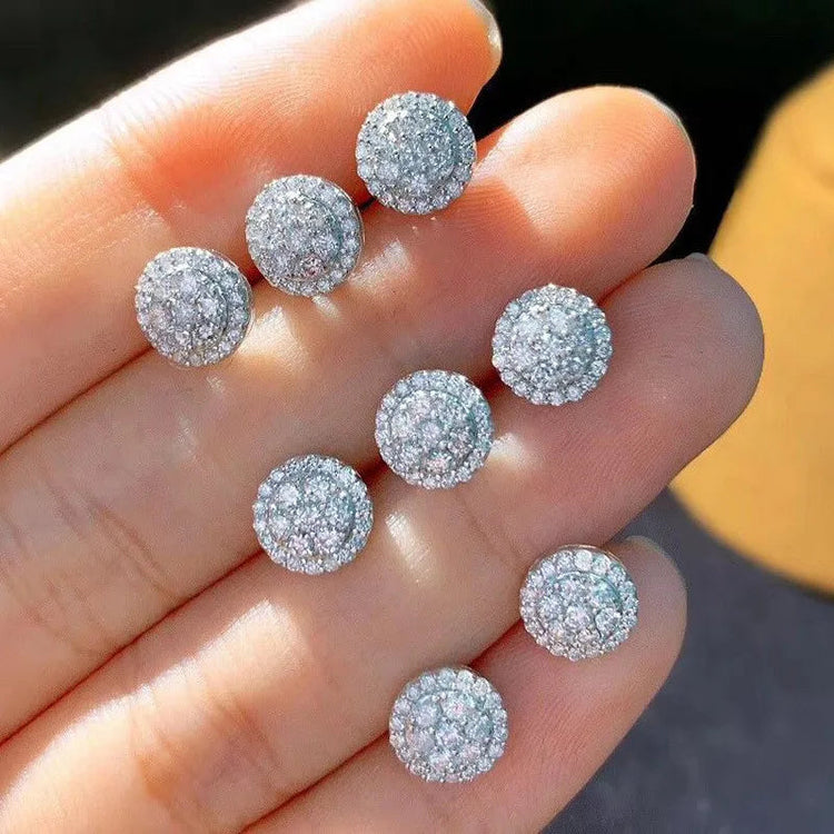 925 Sterling Silver Crystal Stud Earrings for Women Fashion Round Zircon Flower Earrings Jewelry Gifts PlatiNum