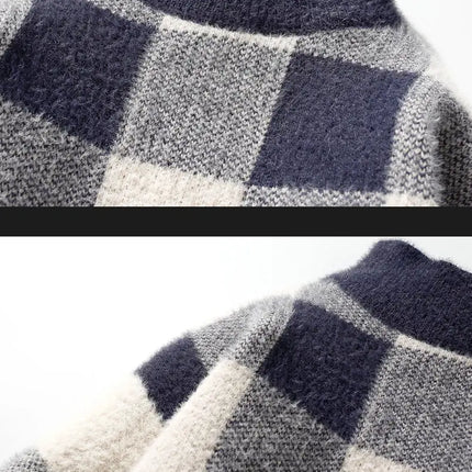 2023 Winter/Autumn Mink velvet High-Quality Fashion Trend Plaid Pattern Sweater Men Casual Loose Warm Sweaters Men Comfortable