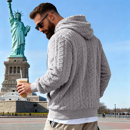 Cross-border Loose Men's Winter Retro Warm Double-Sided Velvet Casual Trend Hooded Pocket High Street Sweater