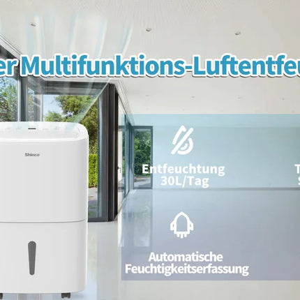 SHINCO 30L Deumidificatore Elettrico per 105 m3 (35 m2), WiFi, Risparmio Energetico, Ripristino Automatico, Asciugatura del Lavanderia, Temporizzatore 24H