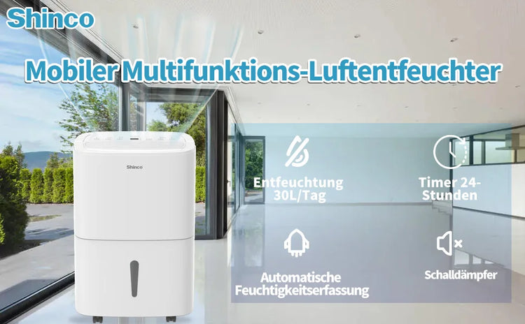 SHINCO 30L Deumidificatore Elettrico per 105 m3 (35 m2), WiFi, Risparmio Energetico, Ripristino Automatico, Asciugatura del Lavanderia, Temporizzatore 24H