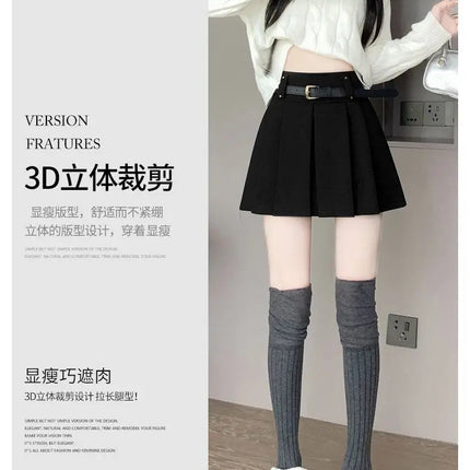 Autumn and Winter 2025 New High-waisted A-line Skirt College Style Sweet Versatile Woolen Pleated Skirt PlatiNum