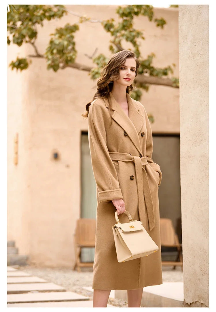 DUTRIEUX Women's Coat Double-sided 10% Cashmere 90% Wool Women's Long Coat Jacket, 2025 Winter New Long Cashmere Coat Women