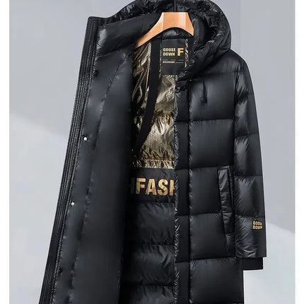 -30 ℃ Cold-proof Long Down Jacket Men's Light Luxury Black Gold Lightweight 95% Goose Down Jacket Unisex Winter Warm Hooded Coat PlatiNum