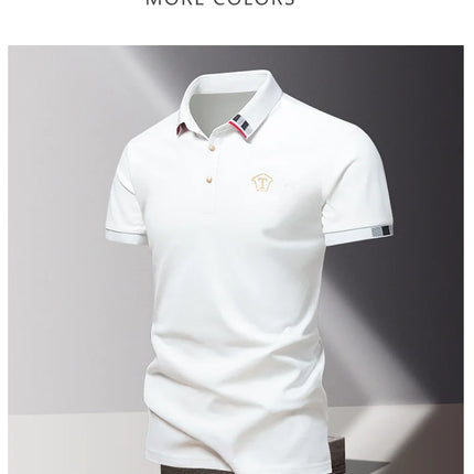 Men's New Summer 2024 Pure Cotton Short-Sleeve T-shirt Men's High-End Casual Lapel Half-Sleeve Polo Men's Top