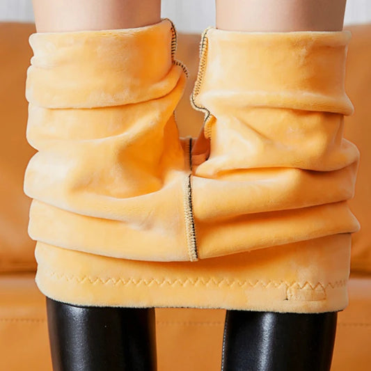 Women's Faux Leather Thermal Pants - High Waist Fleece Lined Leggings, Thick Winter Tights with Tummy Control & Foot Straps 5XL