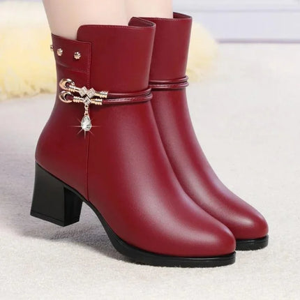 Winter Women's Leather Boots-Thickened Warm Lined Soft Leather Snow Boots, Plus-Size Women's Winter Shoes, for Commuting&Parties