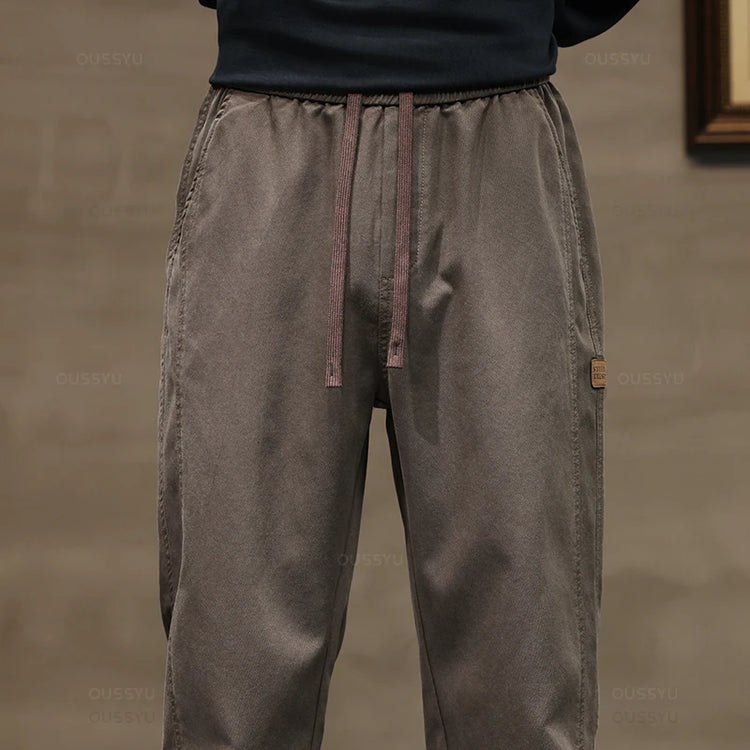Brand Clothing New Soft Lyocell Fabric Pants Men Thick Loose Straight Drawstring Elastic Waist Korea Casual Cargo Trousers Male