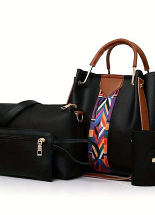 Set di 4 Borse da Donna in Pelle PU: Borsa a Tracolla, Borsa a Mano, Pochette e Portacarte