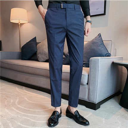 Pantaloni da abito da uomo primavera autunno Moda stile britannico Business Office Pantaloni eleganti da uomo Pantaloni da uomo slim fit a righe di alta qualità