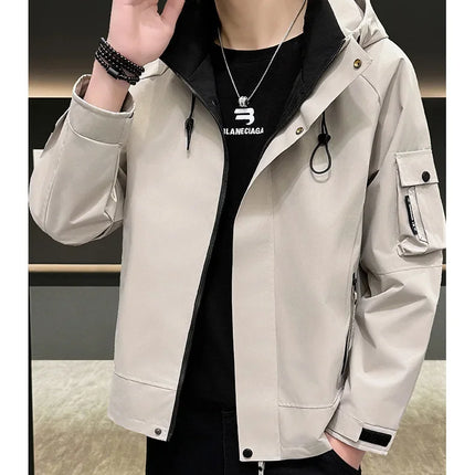 New Men's Fashion Casual Jackets Hooded Solid Zipper Pockets Camping Jackets Spring Autumn Brand Male Outdoor Sport Windbreaker