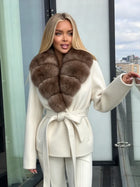 OFTBUY Women 100% Wool Short Coat Real Fox Fur Collar Woolen Jacket New Luxury Winter Natural Fur Clothes Warm Belted Outerwear