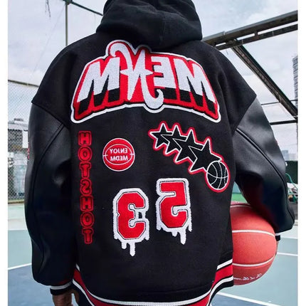 Bomber Jacket Men Women Flocking Hip Hop Loose Casual Patchwork Coat Unisex Embroidery High Street Varsity Baseball Outwear 2023