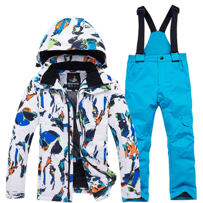 Cheaper, Children's Snow Suit, Snowboard Clothing Sets, Outdoor Wear, Ski Coat and Strap Pant, Kids Costumes, Boy‘s and Girl's