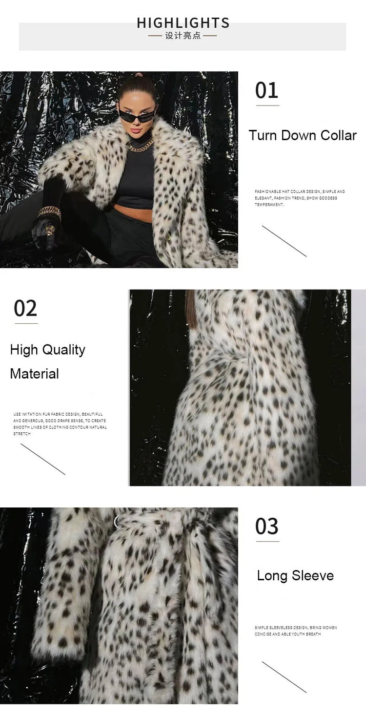 ZADORIN Luxury Belted Long Leopard Faux Fur Coat Woman Y2k Clothes Fashion Lapel Thick Warm Fluffy Jacket Fur Coats Outerwears