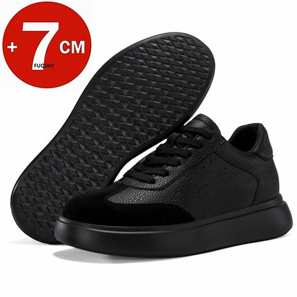 7CM Invisible Height Elevator Shoes for Men Breathable Comfort Leather Casual Sneakers Thick Platform Sole Lace Up Lift Sports