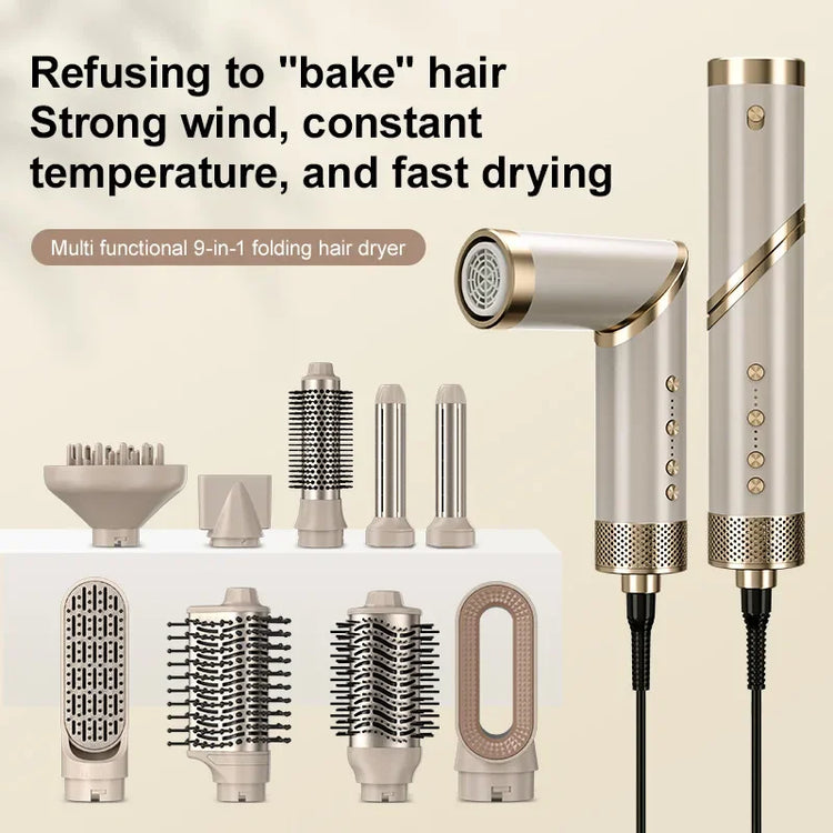 9 in 1 Hair dryer Professional Negative Ion curling Iron Hair Straightener Brushless Motor High Speed Hair Dryer Hot Comb Set