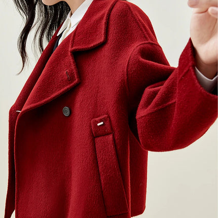 SENTUBILA 100% Wool Winter Jackets for Women Short Coats 2026 Stand Turtleneck Unlined Wool Outerwears Female Clothes W44O56626