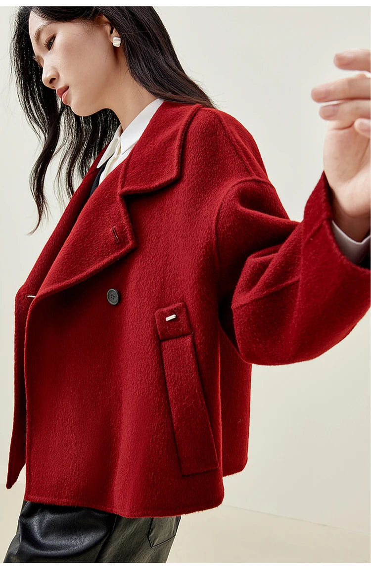 SENTUBILA 100% Wool Winter Jackets for Women Short Coats 2026 Stand Turtleneck Unlined Wool Outerwears Female Clothes W44O56626