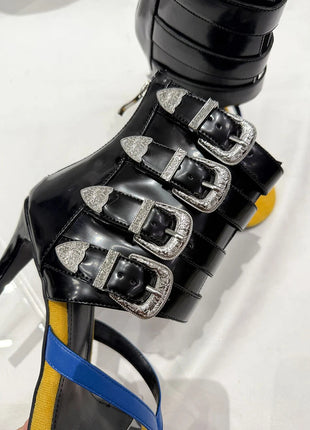 High heel sexy buckle belt women flip flops zipper modern sandal PlatiNum