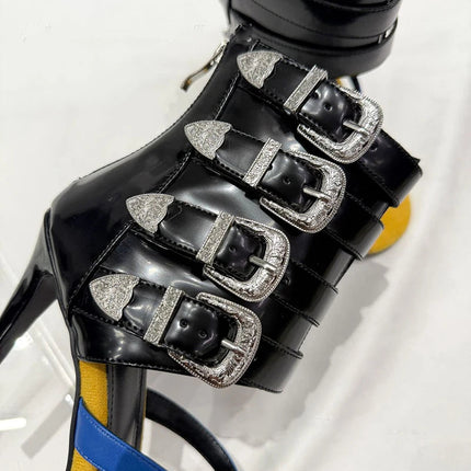 High heel sexy buckle belt women flip flops zipper modern sandal PlatiNum
