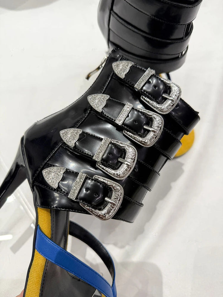 High heel sexy buckle belt women flip flops zipper modern sandal PlatiNum