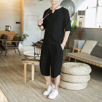 Stile giapponese Kimono T-shirt a maniche corte Pantaloni Due pezzi Top da uomo Pantaloni Abiti da uomo Giappone Harajuku Yukata Cardigan Costume