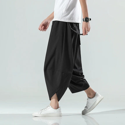 Pantaloncini Estivi da Uomo Stile Cinese Harajuku, Pantaloni Harem Oversize, Pantaloni Vintage Traspiranti a Tinta Unita, Lunghezza al Polpaccio