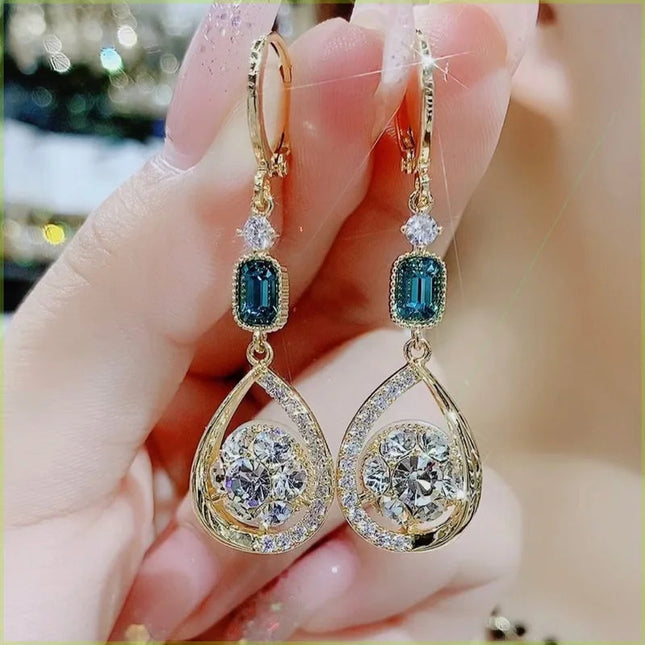 Korean Fashion Zircon Water Drop Earrings for Women Shiny Crystal Long Pendant Dangle Earring Girls Wedding Party Jewelry Gifts PlatiNum