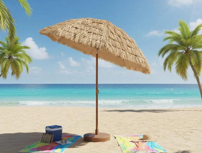 Ombrellone Tiki con Tetto in Paglia Stile Hawaiano Tropicale 30 °   Ombrellone da Esterno Multi-Angolo con Palo in Metallo Rimovibile per Spiaggia, Giardino e Patio