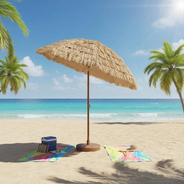 Ombrellone Tiki con Tetto in Paglia Stile Hawaiano Tropicale 30 °   Ombrellone da Esterno Multi-Angolo con Palo in Metallo Rimovibile per Spiaggia, Giardino e Patio