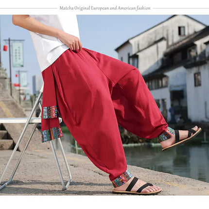 Pantaloni Larghi da Uomo Stile Cinese Retrò 2026, Taglie Forti, di Tendenza, Moda High Street, in Cotone e Lino, Leggings Uomo