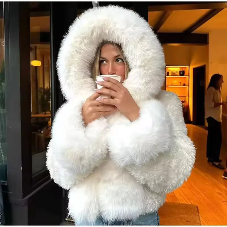 ZADORIN High Quality Faux Fur Coats Hooded Cropped White Black Faux Fur Coat Woman Clothing Fluffy Fur Jacket Winter Outerwears