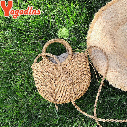 Yogodlns Borsa a tracolla intrecciata in rattan semicircolare fatta a mano Borse a tracolla a tracolla da donna estive Borsa da spiaggia piccola per ragazze Novità