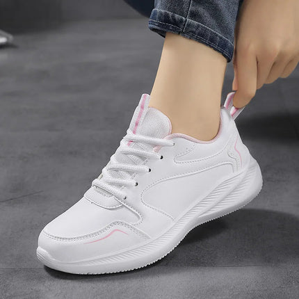 PU Leather Women's Running Shoes Lightweight Casual Sports Shoes Waterproof Outdoor Training Sneakers for Jogging Tennis PlatiNum