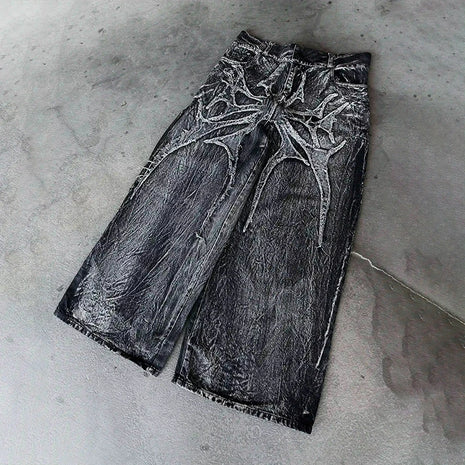 Y2K Retro Oversize Baggy Pantaloni lavabili unisex Phantom Jeans Uomo High Street Spider Toppa ricamata Hip Hop Streetwear Gotico