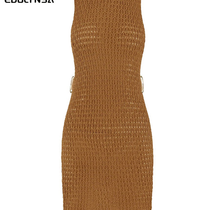 2024 Estate Sexy Un Collo Cut-Out Cerchio Decorazione Corsetto Sottile Spiaggia Mini Vestito Delle Donne Mare Beachwear Costumi da Bagno Cover Up A2796 platinumshop