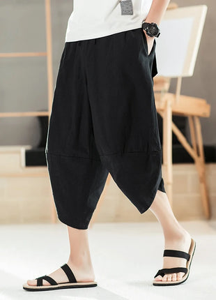 Pantaloni estivi da uomo in cotone, casual, stile hip hop, streetwear, harem, comodi, oversize, lunghezza a metà polpaccio, molto venduti.