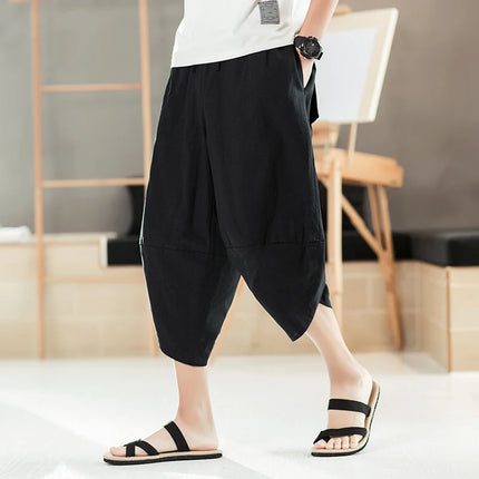 Pantaloni estivi da uomo in cotone, casual, stile hip hop, streetwear, harem, comodi, oversize, lunghezza a metà polpaccio, molto venduti.