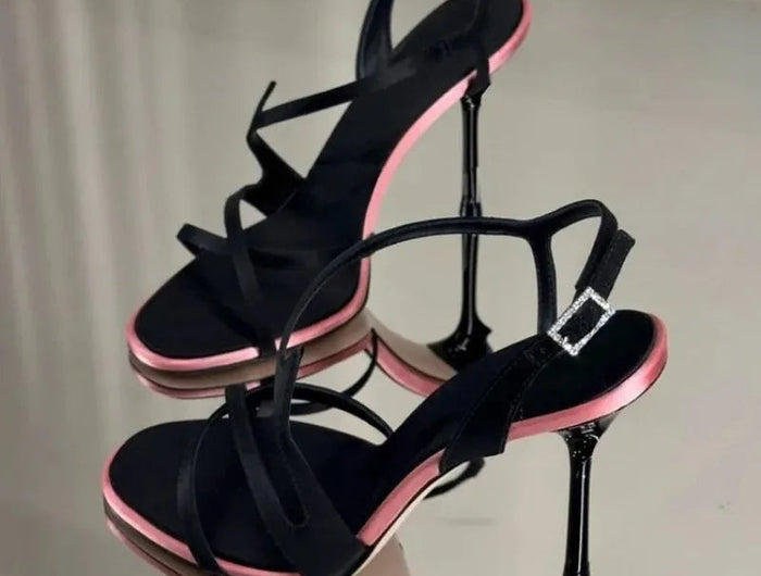 Satin Color Block Stiletto Fashionable High Heels with One Belt 2026 New Summer Sexy Temperament Versatile Sandals PlatiNum