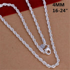 16-24inch for Women Men Beautiful Fashion 925 Silver Color Charm 4MM Rope Chain Necklace Fit Pendant High Quality Jewelry PlatiNum
