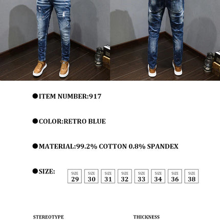 Fashion Designer Men Jeans Retro Blue Stretch Slim Fit Painted Ripped Jeans Men Korean Style Vintage Casual Denim Pants Hombre PlatiNum