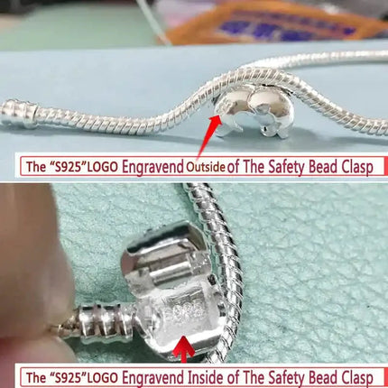 Famous Brand Original Certified 925 Sterling Silver Bracelet for Women DIY Charms Beads Snake Link Chain Classic Wrist Jewelry PlatiNum