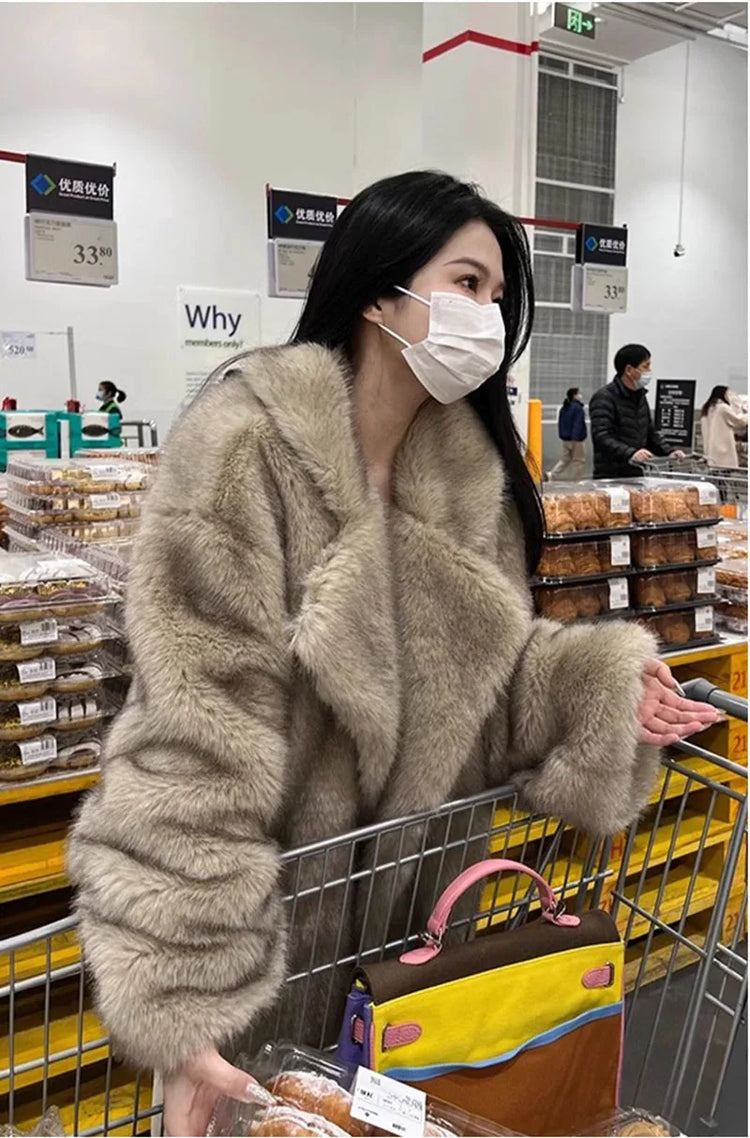 ZADORIN Winter Faux Mink Coat Lapel Mid Long Loose Faux Fur Coat Woman Clothes Luxury Fluffy Jacket Fur Cardigans Ladies Coats